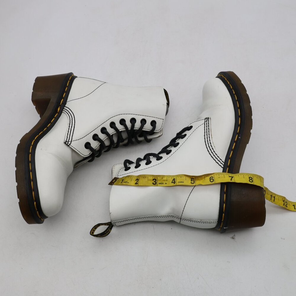 Doc Dr. Martens Clemency Boots Women's 6 White Leather Lace Up Chunky Heel Shoes - Picture 6 of 11